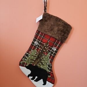 NWT 17" Plaid Bear Outdoorsy Christmas Stocking Hobby Lobby